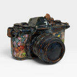 Camera, blue flowers