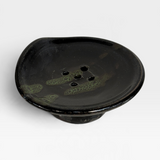 Soap Dish - Tenmoku, Black, Green Brush 2