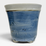 Footed Planter - Coleman's White with Blue