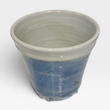 Footed Planter - Coleman's White with Blue