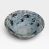 Bowl, wavy - dk turquoise and white