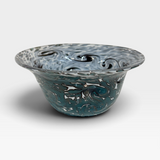 Bowl, wavy - dk turquoise and white