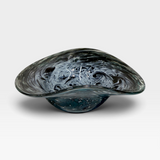 Bowl, wavy - dk turquoise and white 2