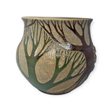 Planter, lg - sgraffito brown and green trees