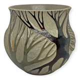 Planter, lg - sgraffito brown and green trees