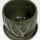 Planter, mini - green celadon sgraffito trees