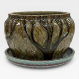 Planter, SM - iron moss sgraffito trees