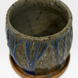 Planter, mini - blue iron sgraffito trees