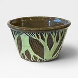 Planter - sgraffito trees, green celadon
