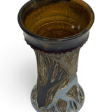 Vase - sgraffito trees, temoku gold atomic