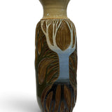 Vase, tall - sgraffito trees, earth tones