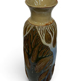 Vase, tall - sgraffito trees, earth tones