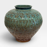 Vase with Aztec Designs - shino, seamist, opal