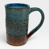 Mug, Aztec Design - shino, blue, opal