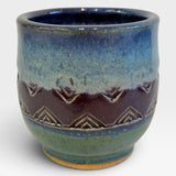Wine Cup, Aztec Design - blue, purple, seamist