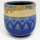 Wine Cup, Aztec Design - tan, blue