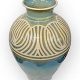 Vase - green blue with lines