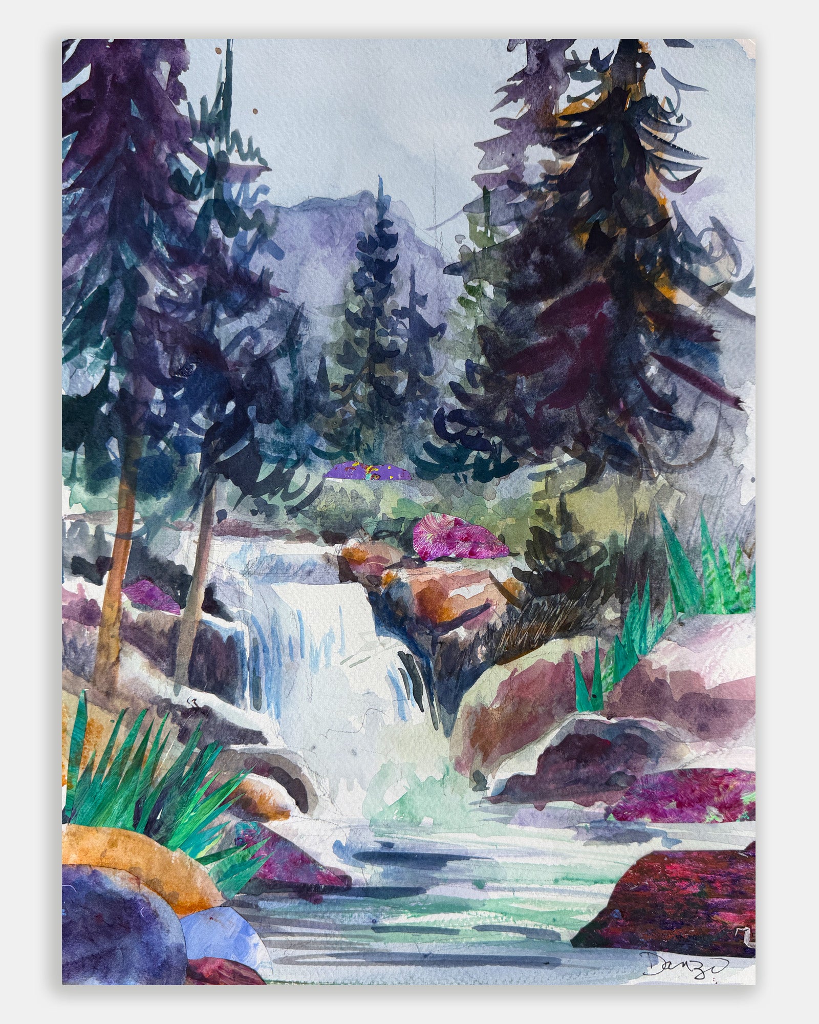 絵画 Mountain waterfall Mountain Waterfall – 45 Degree
