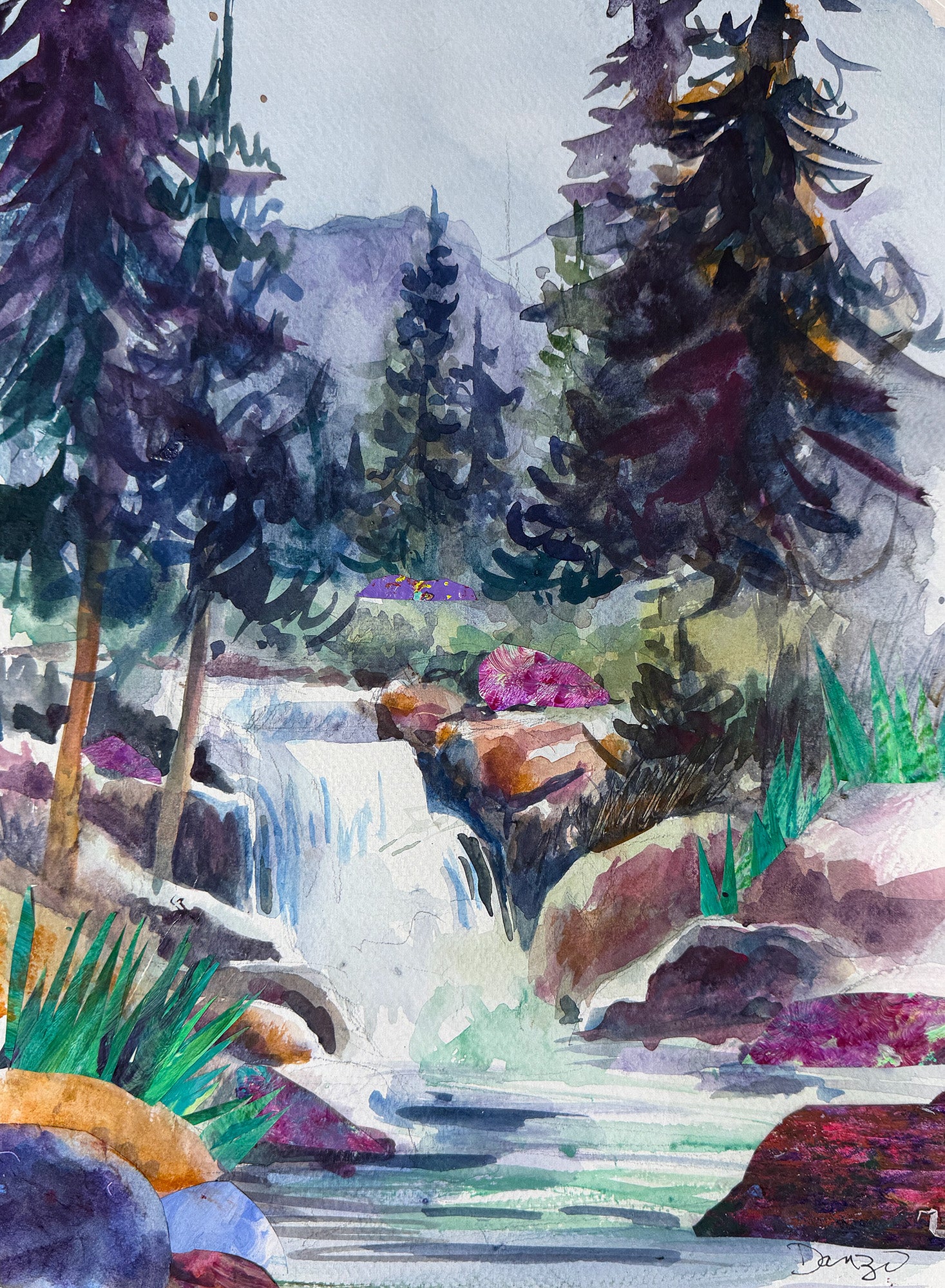 絵画 Mountain waterfall Mountain Waterfall – 45 Degree