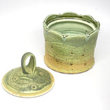 Lidded Jar - matte green & gold