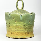 Lidded Jar - matte green & gold