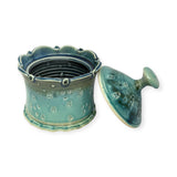 Lidded Jar - teal with skulls