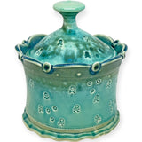 Lidded Jar - teal with skulls