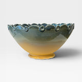 Serving Bowl with Scalloped Rim - blue & gold