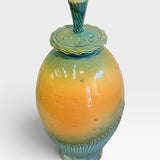 Lidded Vessel with Skulls - orange and green