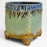 Bourbon Cup with Feet - blue, green, gold with lines texture 1
