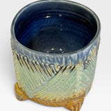 Bourbon Cup with Feet - blue, green, gold with lines texture 1