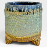 Bourbon Cup with Feet - blue, green, gold with lines texture 2