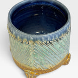 Bourbon Cup with Feet - blue, green, gold with lines texture 2