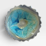 Wide Serving Bowl - blue with lines and dots