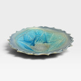 Wide Serving Bowl - blue with lines and dots