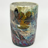 Raku Vase - White Crackle Cylinder