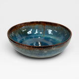 Serving Bowl, low lg - blue with copper rim