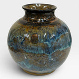Vase, med - blue / brown with black copper rim