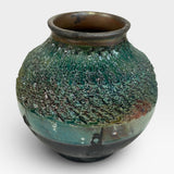 Raku Moon Jar - Textured with Copper Rim