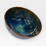 Serving Bowl, large - blue with copper red texture