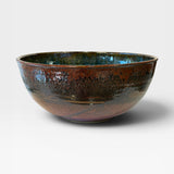 Serving Bowl, large - blue with copper red texture