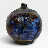 Raku Moon Vase - Blues and Browns