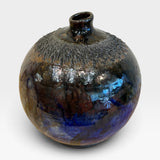 Raku Moon Vase - Blues and Browns