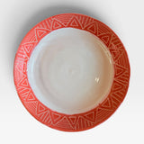 Bowl, sm shallow - carved orange rim