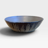 Bowl, sm shallow - matte blue with carved black