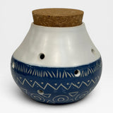 Garlic Keeper with Cork Lid - white with blue