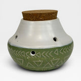 Garlic Keeper with Cork Lid - white with green