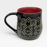 Mug, carved  - black and red