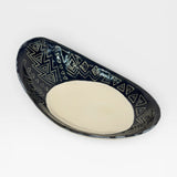 Oval Dish, carved - blue